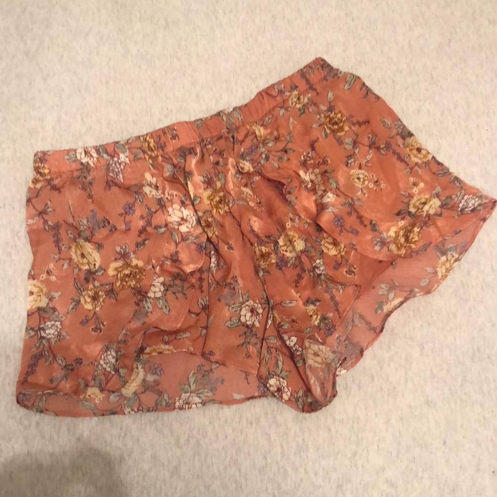 Forever 21 Silky Orange Blue Floral Shorts